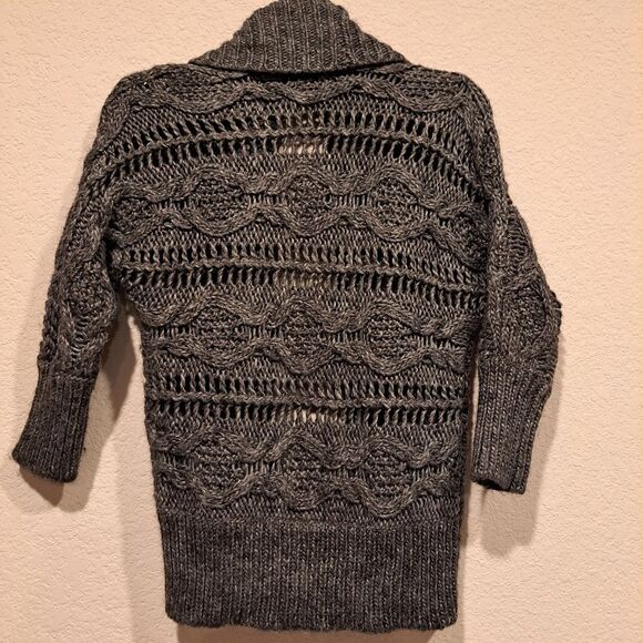 Express Y2K Wool Blend Cable Knit Gray Cardigan Sweater Shawl Neck Women's XS - Picture 6 of 7
